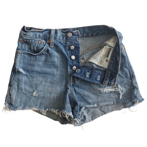 Levi's Distressed Blue Wedgie Short Size 27 - Picture 3 of 10